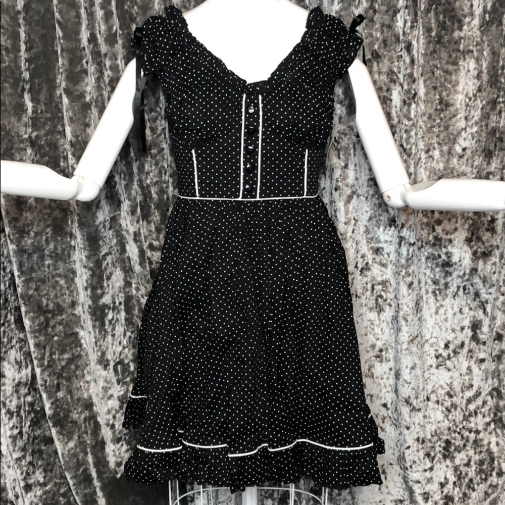 Hell Bunny polka dot ruffle corset line dress